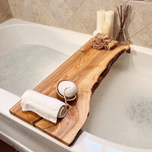 Amira White Oak Live Edge Solid Wood Bathtub Tray